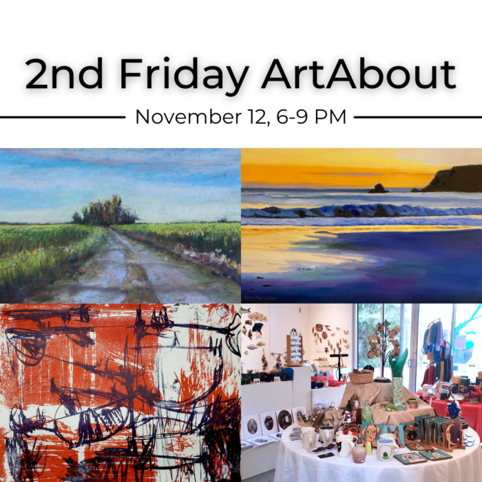 collage of artwork to be featured at the ArtAbout. Titles at bottom of listing post.