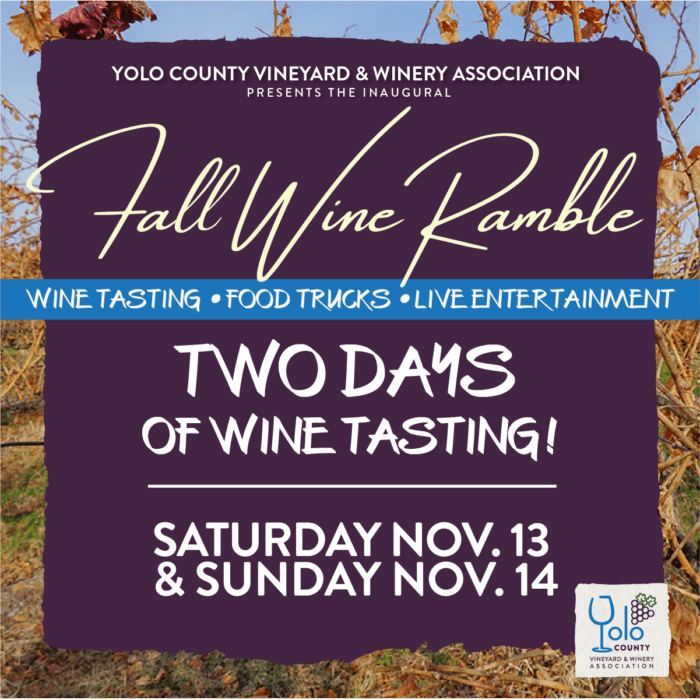 informational poster for fall wine ramble, "Two days of wine tasting! Saturday Nov. 13 & Sunday Nov. 14"