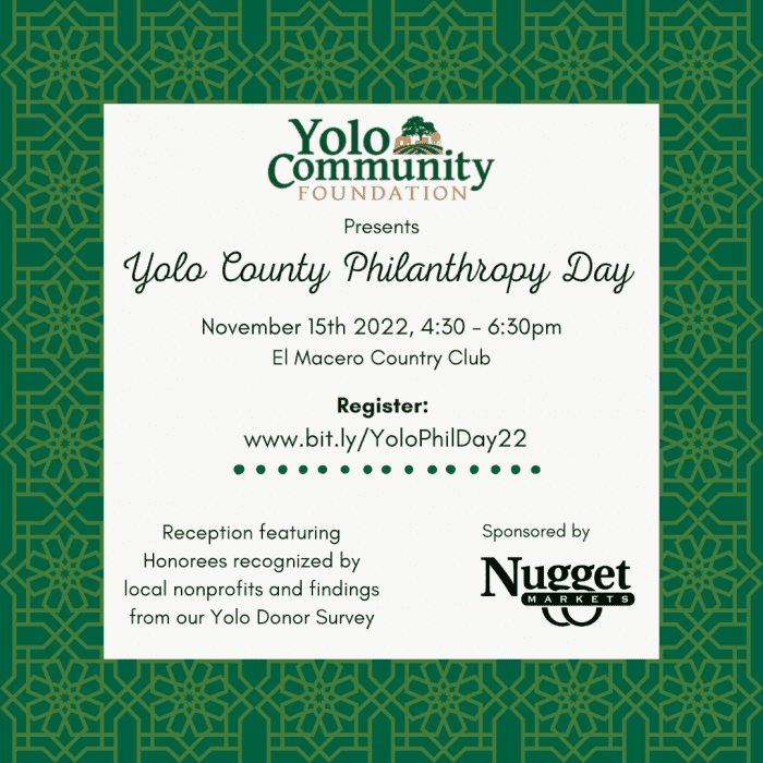 Promotional image for Yolo County Philanthropy Day reception.