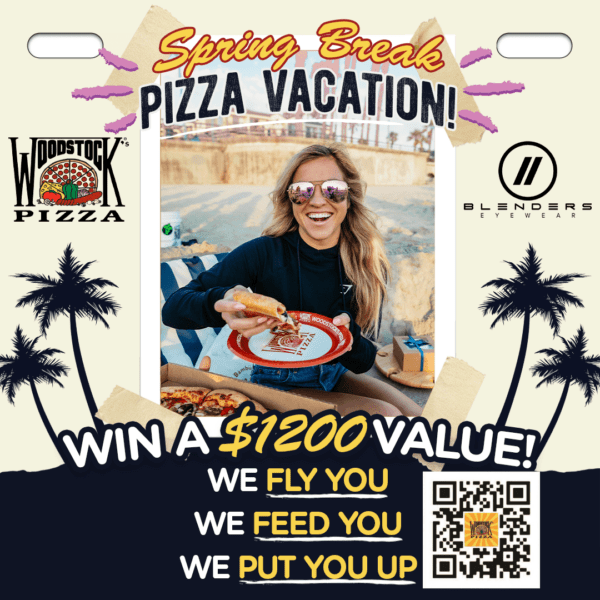 Woodstocks Spring Break Vacation. Win a $1200 value. When you sign up, you are entered into our Ultimate Springbreak Giveaway. Prize includes flight, hotel, Blenders Eyewear, and more!
